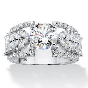 🌸 925 Silver Plated Round Cut CZ Halo Wedding Ring, MARR9444